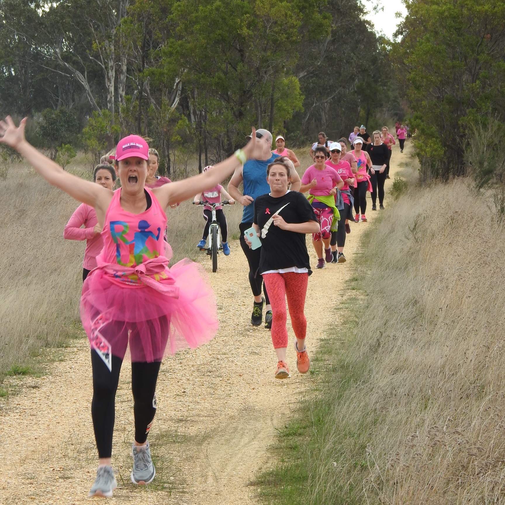 People participating in Mother's Day Classic Traralgon/ Toongabbie along the Gippsland Plains Rail Trail