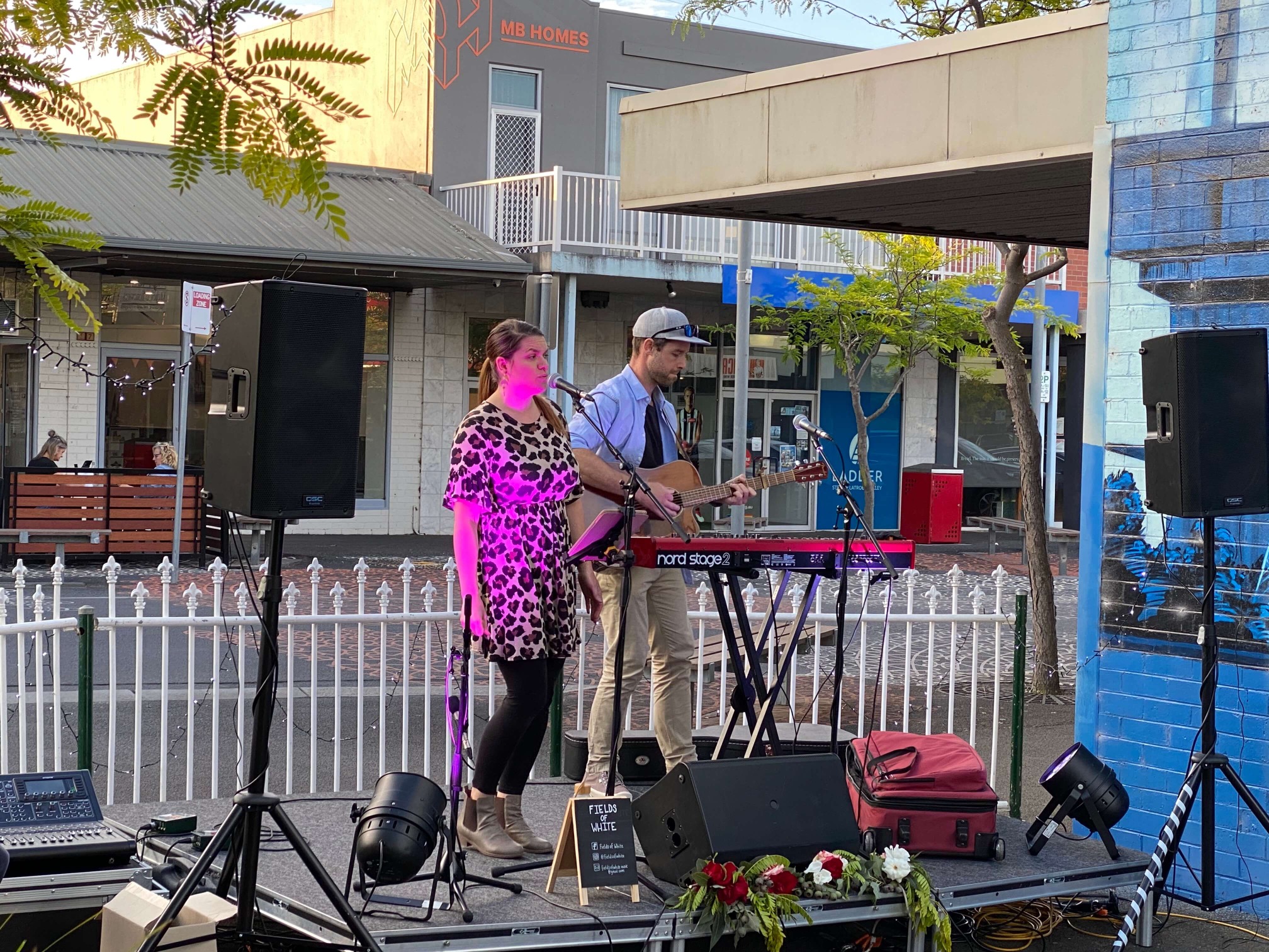 Performers sing at Church Street Activation during the Latrobe City Council Outdoor Dining Initiative October 2020
